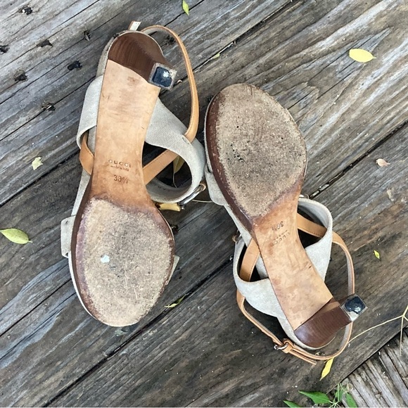 Gucci Sandals Horsebit Miss Bamboo Beige Tan Heels rare ICONIC Rafia and Leather - Picture 12 of 13